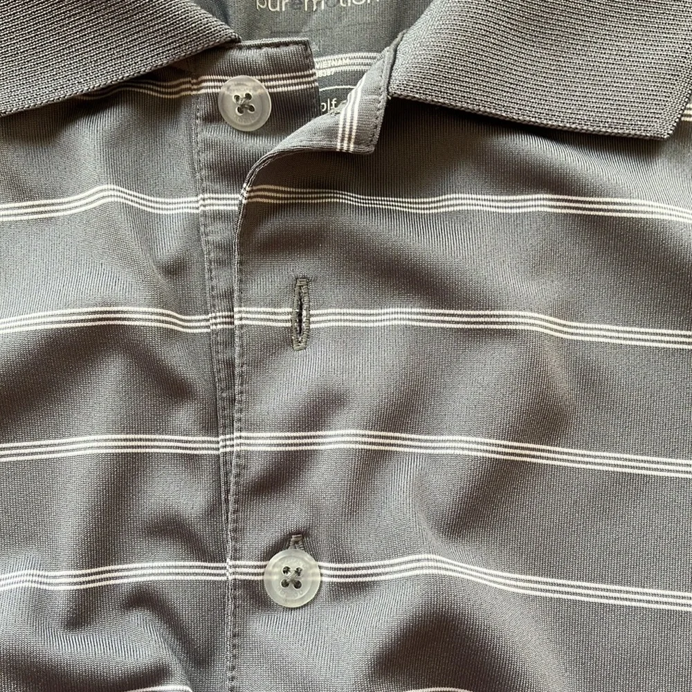 Adidas Puremotion Men’s Med Golf Shirt Gray and White Stripe